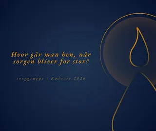 Blå grafik med gul flamme og tekst om sorggruppen