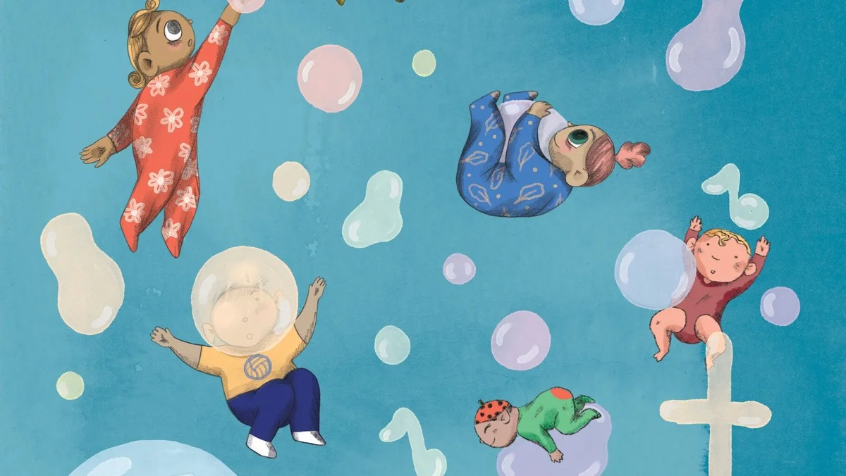 Grafik af børn der flyver og kors